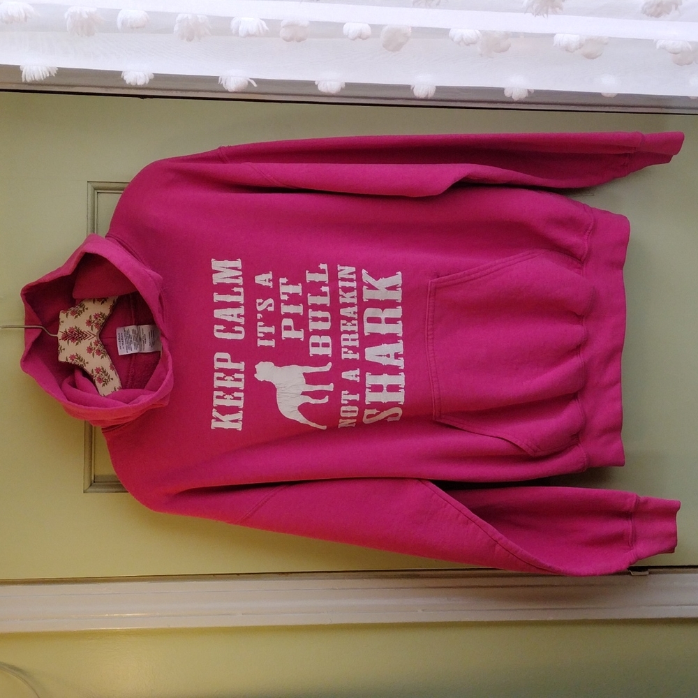 Women's Glidan hot Pink Keep Calm Pitbull Shark hoodie size Medium